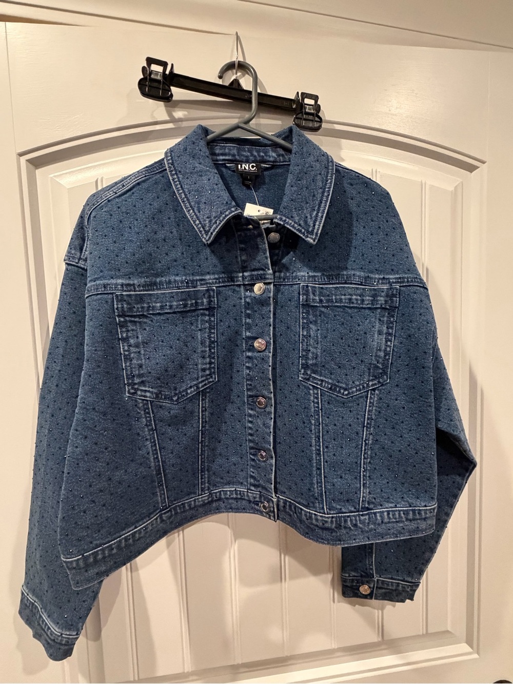 INC International Concepts Blue Cropped Eyelet Denim Jacket
